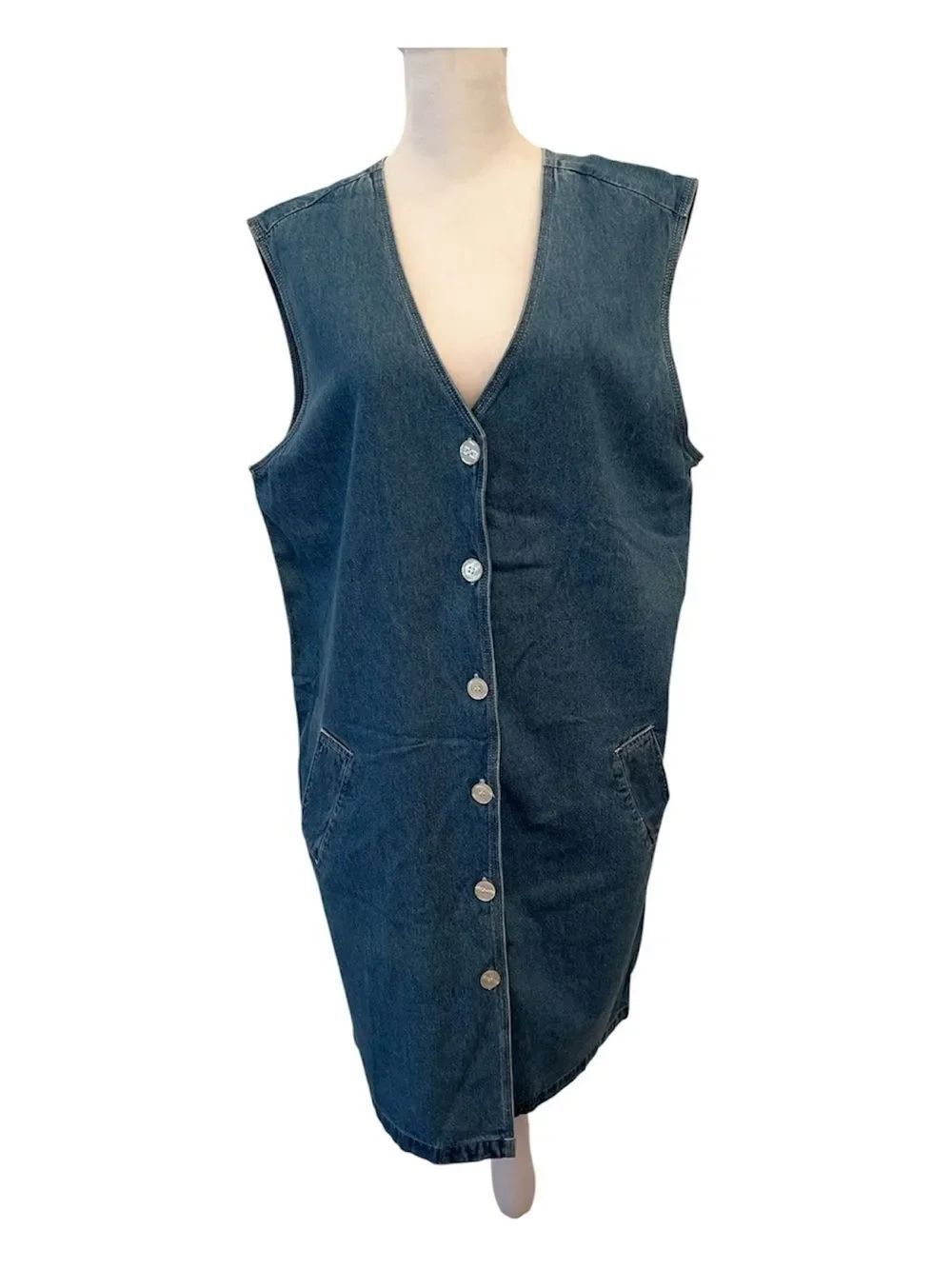 Mark Fore Strike Y2K SzL Sleeveless Button Front Denim Shift Dress - Blue EVC